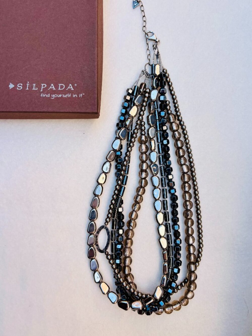 Silpada N1936 Retired "Hailstone" 925 5-strand Necklace Hermatite Glass beads